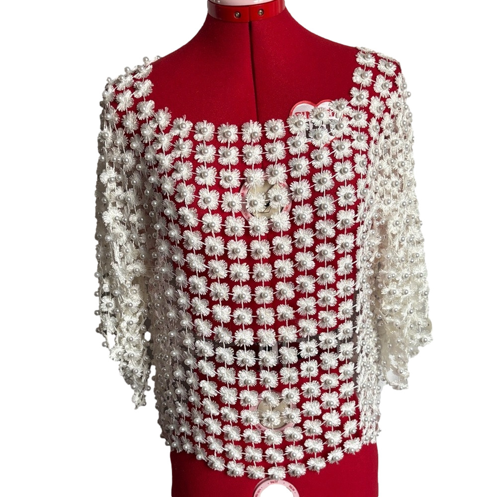 Elegant White Floral Crochet Blouse MM419